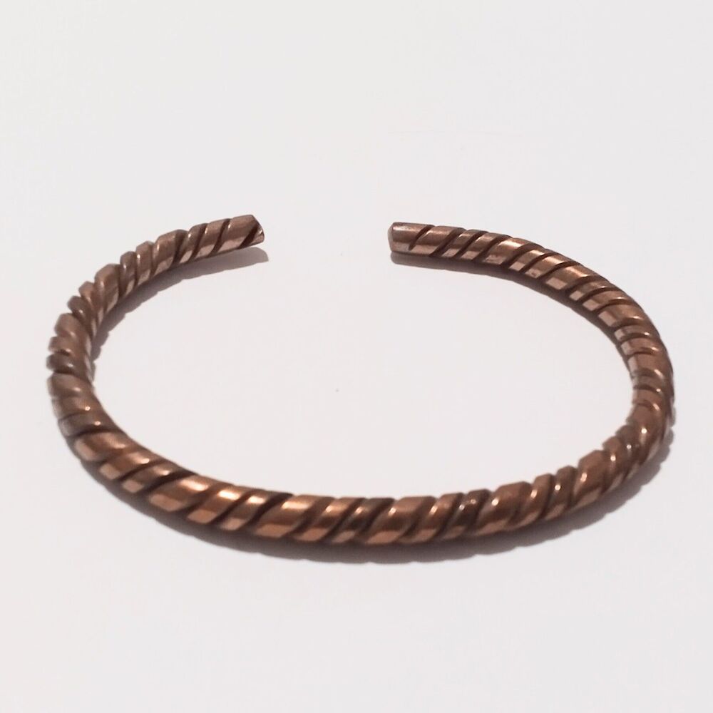 Vintage Twisted Copper Cuff Bracelet Adjustable Rope Design Boho Unisex